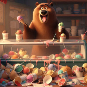 Ein Bär in einer Eisdiele